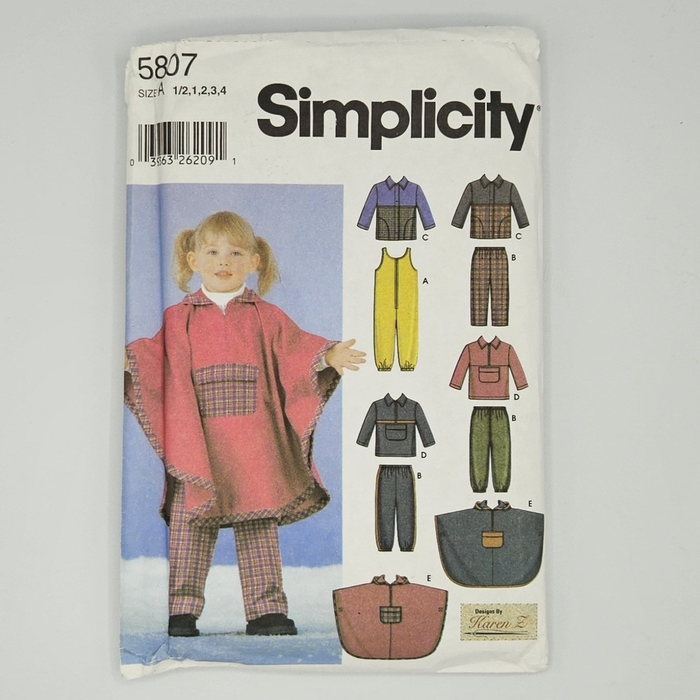 Simplicity 5807  sz‎ 1/2 1 2 3 4 toddler jumpsuit pants jacket pullover poncho